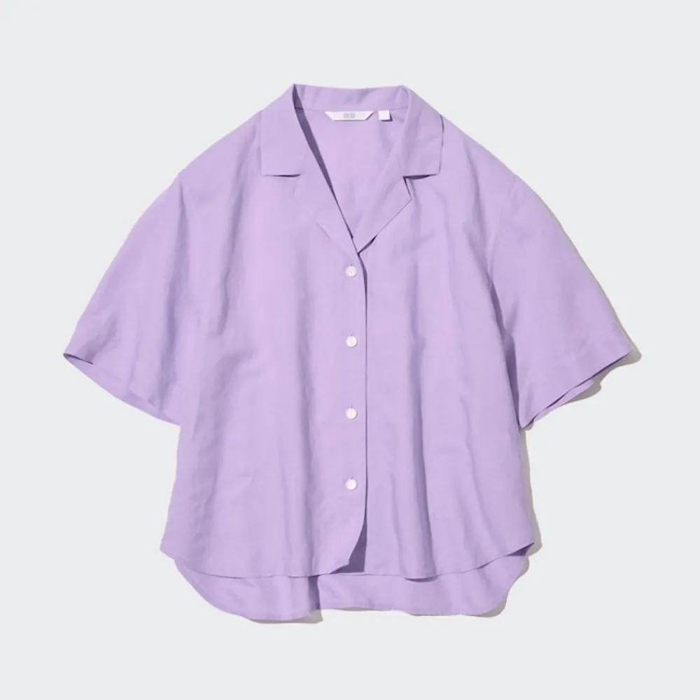 Hemden & Blusen*UNIQLO Leinen Mix Kurzarm Bluse Mit Offenem Kragen