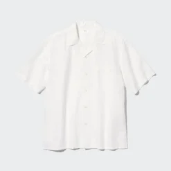 Hemden*UNIQLO Leinenmix Kurzarm Hemd Mit Offenem Kragen
