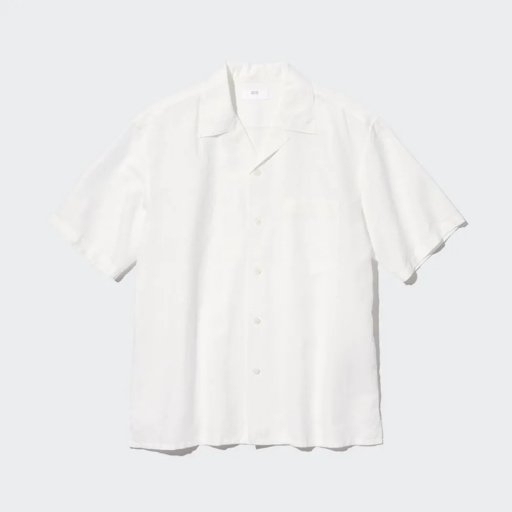 Hemden*UNIQLO Leinenmix Kurzarm Hemd Mit Offenem Kragen