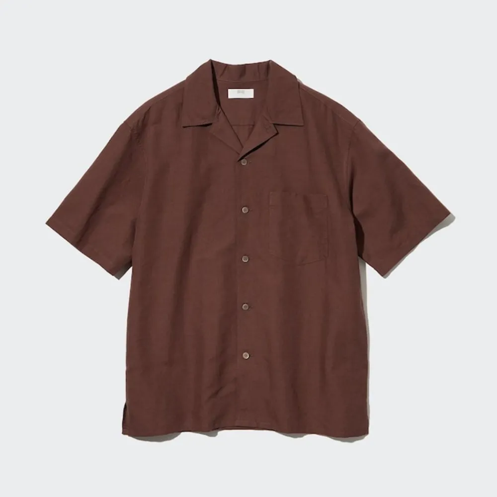 Hemden*UNIQLO Leinenmix Kurzarm Hemd Mit Offenem Kragen