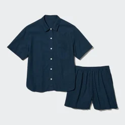 Loungewear & Pyjamas*UNIQLO Leinenmix Kurzarm Set Mit Shorts Blau