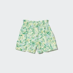 Naturlich Feines Leinen*UNIQLO Madchen Gemusterte Leinenmix Easy Shorts Cremefarbig