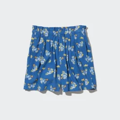 Naturlich Feines Leinen*UNIQLO Madchen Gemusterte Leinenmix Easy Shorts Blau