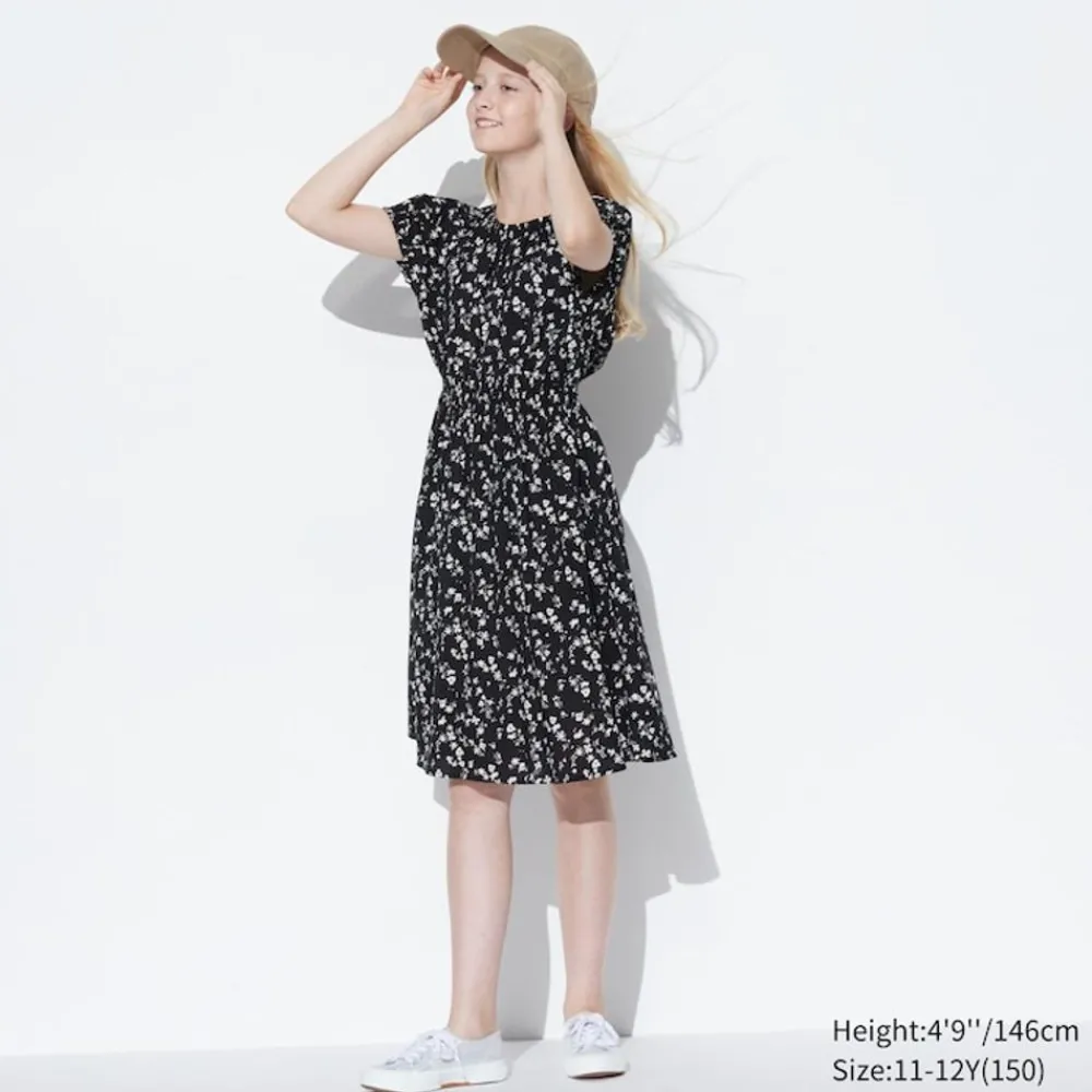 Kleider & Jumpsuits*UNIQLO Madchen Gemustertes Viskose Kurzarm Kleid
