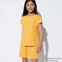 Pyjamas*UNIQLO Madchen Gestreiftes Airism Baumwolle Kurzarm Lounge Set