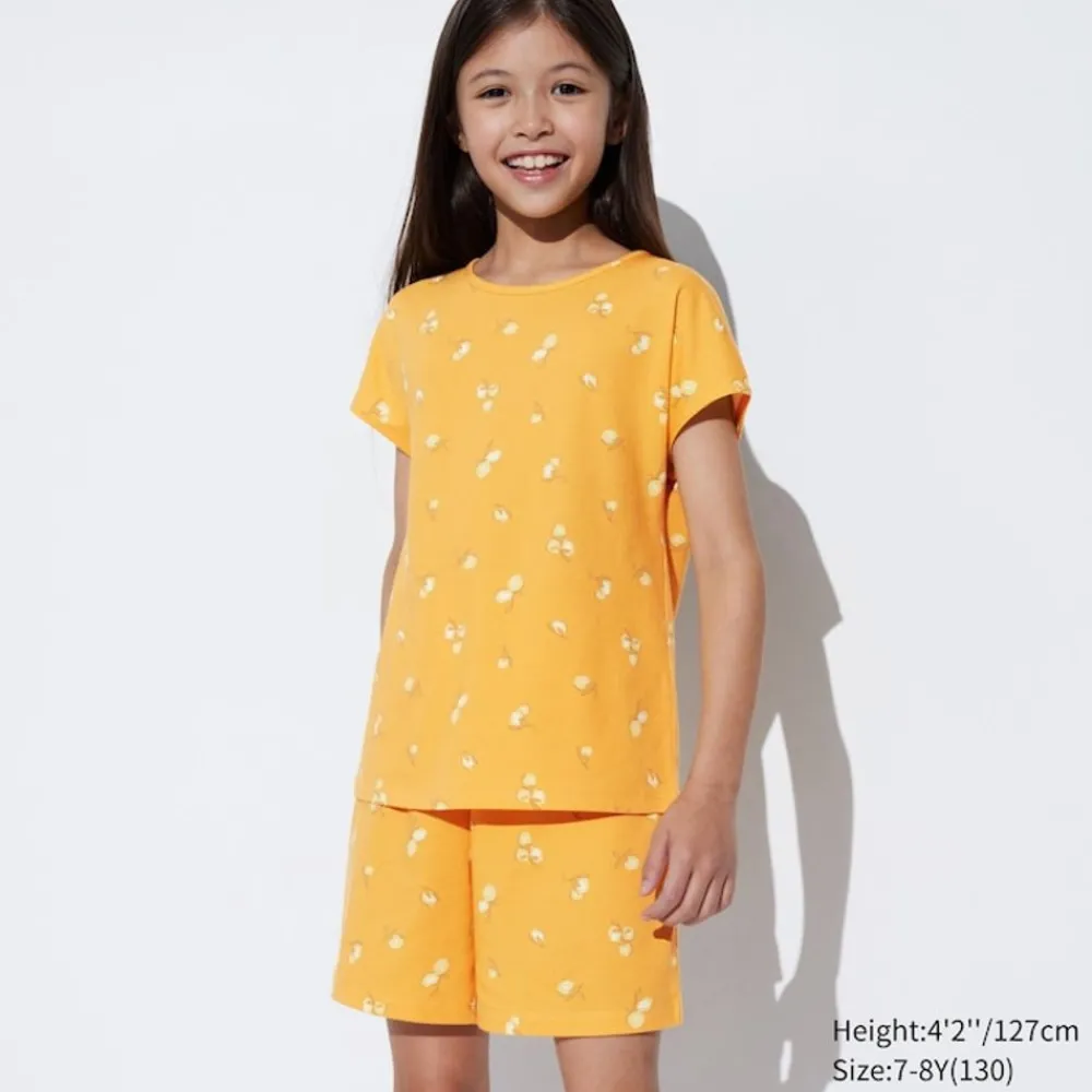 Pyjamas*UNIQLO Madchen Gestreiftes Airism Baumwolle Kurzarm Lounge Set