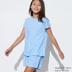 Pyjamas*UNIQLO Madchen Gestreiftes Airism Baumwolle Kurzarm Lounge Set