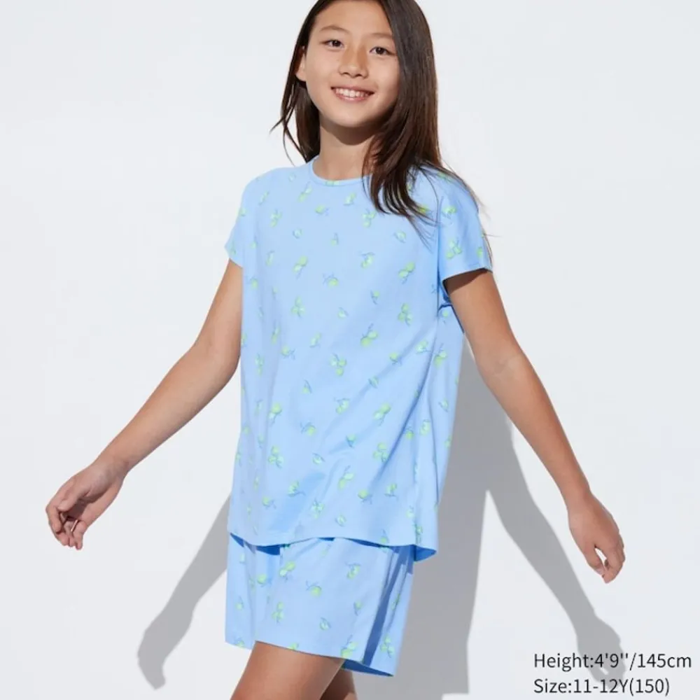 Pyjamas*UNIQLO Madchen Gestreiftes Airism Baumwolle Kurzarm Lounge Set