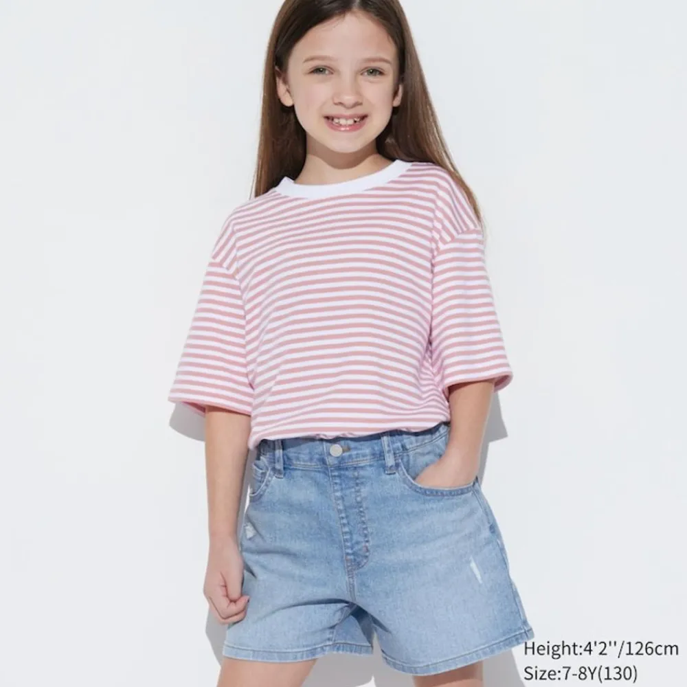 Hosen, Jogginghosen & Leggings*UNIQLO Madchen Jeansshorts (Used-Look) Blau