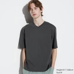 T-Shirts & Oberteile*UNIQLO Oversized Airism Baumwolle Halbarm T-Shirt Mit V-Ausschnitt