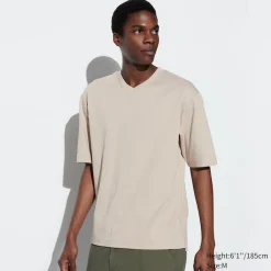 T-Shirts & Oberteile*UNIQLO Oversized Airism Baumwolle Halbarm T-Shirt Mit V-Ausschnitt
