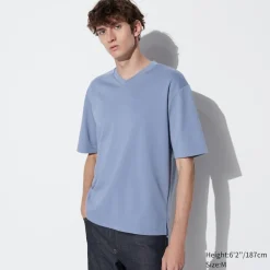 T-Shirts & Oberteile*UNIQLO Oversized Airism Baumwolle Halbarm T-Shirt Mit V-Ausschnitt