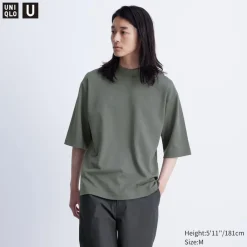 T-Shirts & Oberteile*UNIQLO Oversized Airism Baumwolle Halbarm T-Shirt Mit Stehkragen