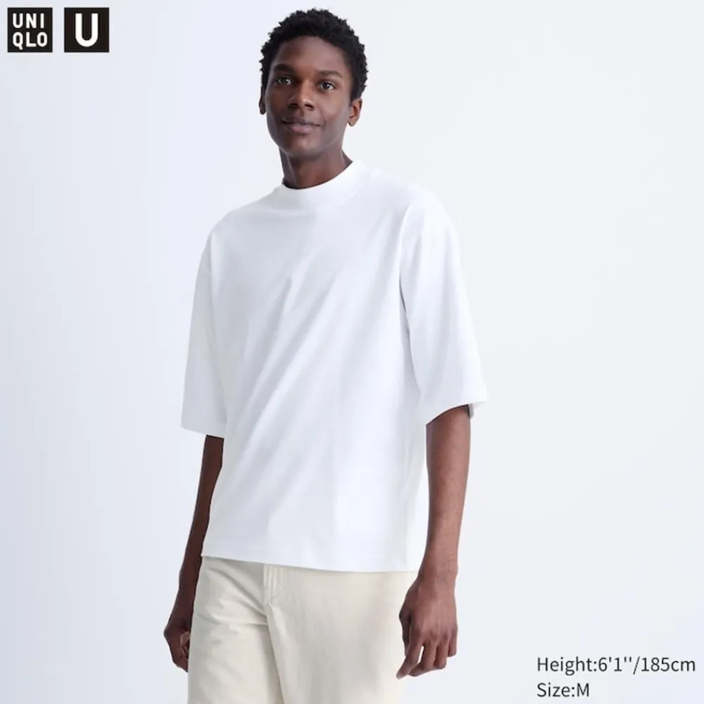T-Shirts & Oberteile*UNIQLO Oversized Airism Baumwolle Halbarm T-Shirt Mit Stehkragen