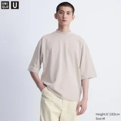 T-Shirts & Oberteile*UNIQLO Oversized Airism Baumwolle Halbarm T-Shirt Mit Stehkragen