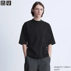 T-Shirts & Oberteile*UNIQLO Oversized Airism Baumwolle Halbarm T-Shirt Mit Stehkragen