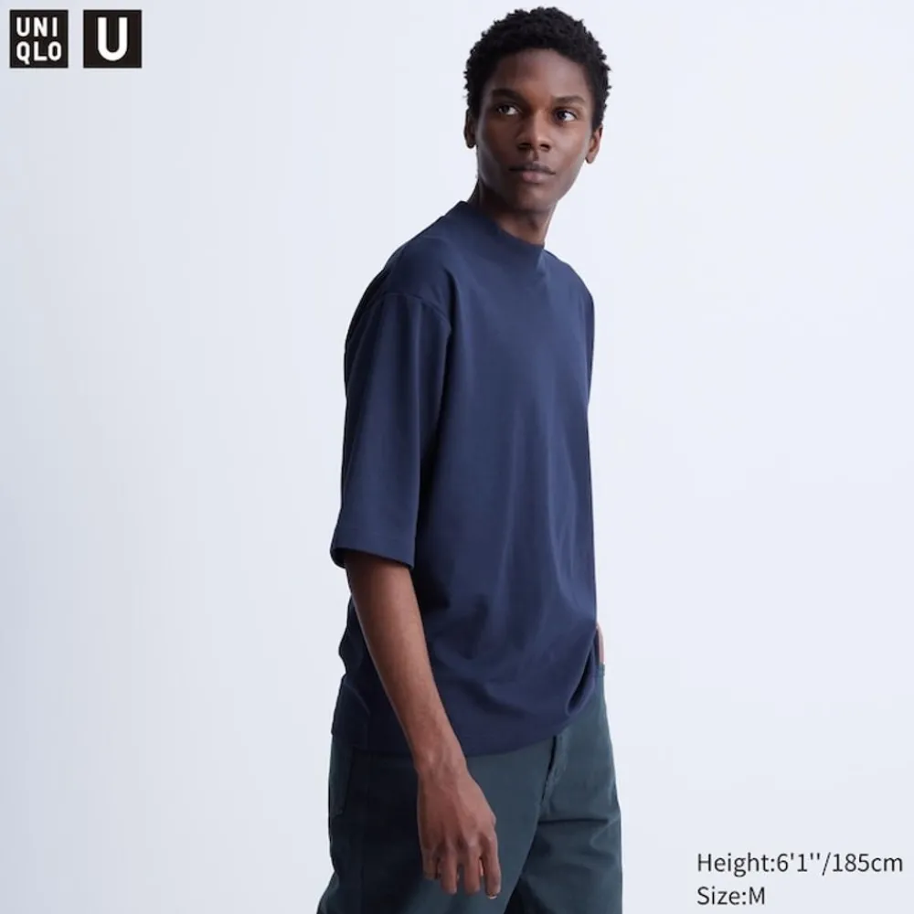 T-Shirts & Oberteile*UNIQLO Oversized Airism Baumwolle Halbarm T-Shirt Mit Stehkragen