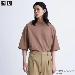 T-Shirts & Oberteile*UNIQLO Oversized Airism Baumwolle Halbarm T-Shirt Mit Stehkragen