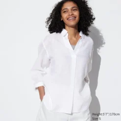 Hemden & Blusen*UNIQLO 100 % Premium Leinen 3/4-Arm Bluse Mit Skipperkragen