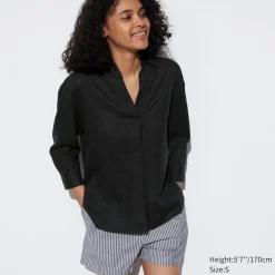 Hemden & Blusen*UNIQLO 100 % Premium Leinen 3/4-Arm Bluse Mit Skipperkragen