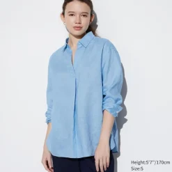 Hemden & Blusen*UNIQLO 100 % Premium Leinen 3/4-Arm Bluse Mit Skipperkragen