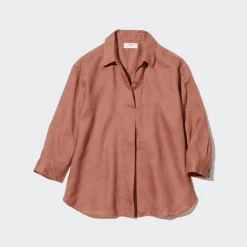 Hemden & Blusen*UNIQLO 100 % Premium Leinen 3/4-Arm Bluse Mit Skipper-Kragen