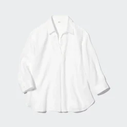 Hemden & Blusen*UNIQLO 100 % Premium Leinen 3/4-Arm Bluse Mit Skipper-Kragen
