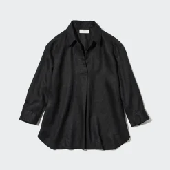 Hemden & Blusen*UNIQLO 100 % Premium Leinen 3/4-Arm Bluse Mit Skipper-Kragen