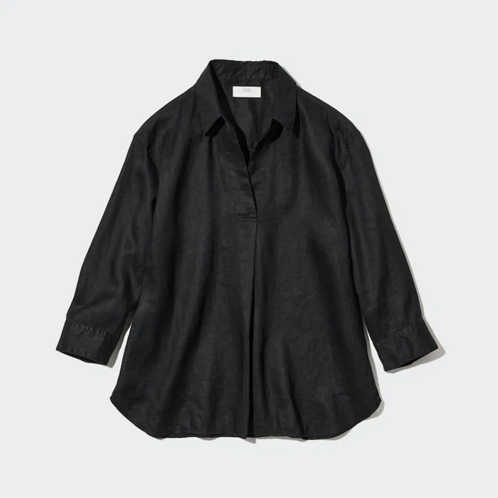 Hemden & Blusen*UNIQLO 100 % Premium Leinen 3/4-Arm Bluse Mit Skipper-Kragen