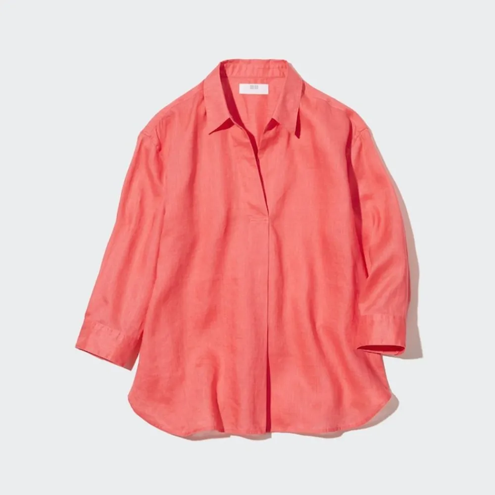 Hemden & Blusen*UNIQLO 100 % Premium Leinen 3/4-Arm Bluse Mit Skipper-Kragen
