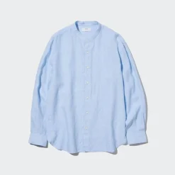 Hemden*UNIQLO 100 % Premium Leinen Langarm Hemd Mit Stehkragen