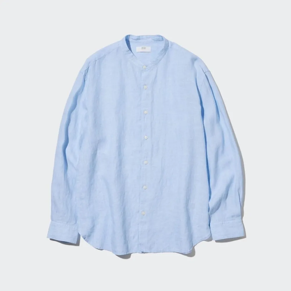 Hemden*UNIQLO 100 % Premium Leinen Langarm Hemd Mit Stehkragen