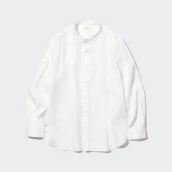 Hemden*UNIQLO 100 % Premium Leinen Langarm Hemd Mit Stehkragen
