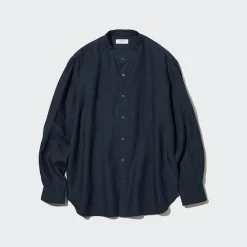 Hemden*UNIQLO 100 % Premium Leinen Langarm Hemd Mit Stehkragen