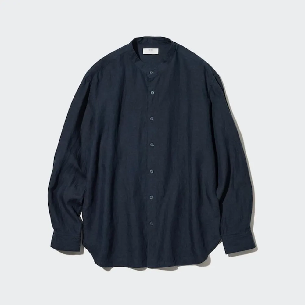 Hemden*UNIQLO 100 % Premium Leinen Langarm Hemd Mit Stehkragen