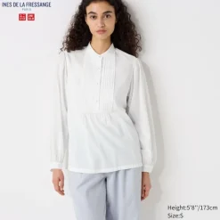 Hemden & Blusen*UNIQLO Seersucker Langarm Bluse Mit Biesen Weis