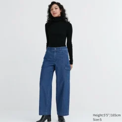 Hosen, Leggings & Jogginghosen*UNIQLO Straight Denim Cargohose (Wide Fit) Blau