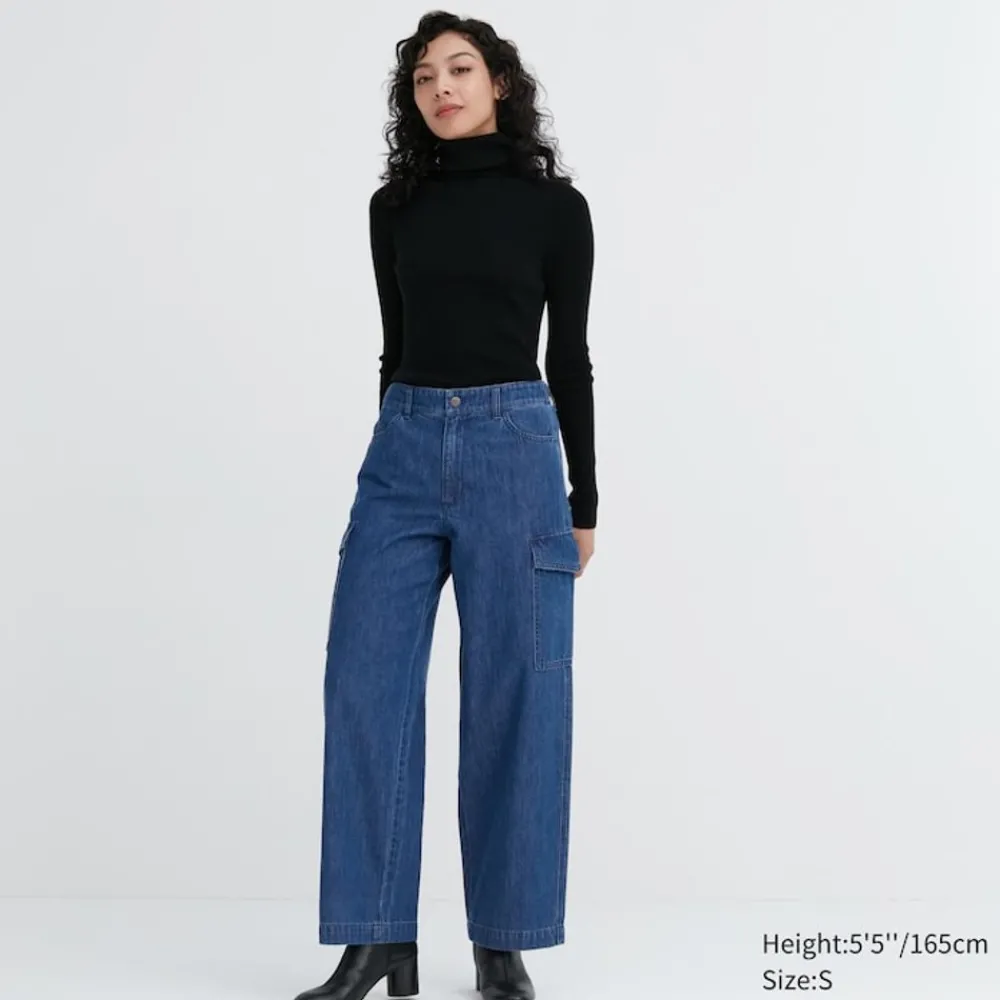 Hosen, Leggings & Jogginghosen*UNIQLO Straight Denim Cargohose (Wide Fit) Blau