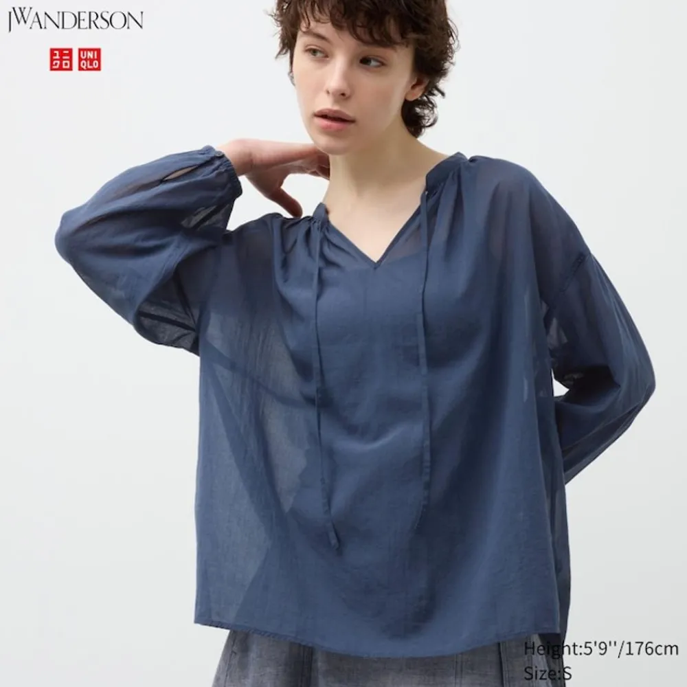 Hemden & Blusen*UNIQLO Transparente Baumwolle Bluse Mit Weiten Armeln