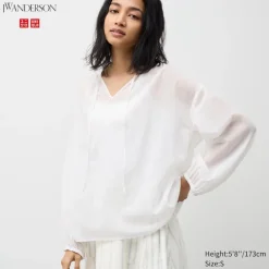 Hemden & Blusen*UNIQLO Transparente Baumwolle Bluse Mit Weiten Armeln