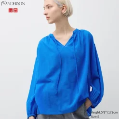 Hemden & Blusen*UNIQLO Transparente Baumwolle Bluse Mit Weiten Armeln