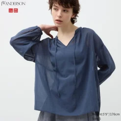 Hemden & Blusen*UNIQLO Transparente Baumwolle Bluse Mit Weiten Armeln