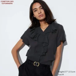 Hemden & Blusen*UNIQLO Transparente Baumwolle Kurzarm Bluse
