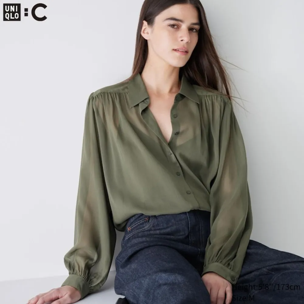 Hemden & Blusen*UNIQLO Transparente Oversized Langarm Bluse