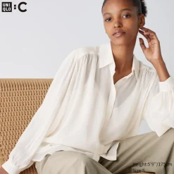Hemden & Blusen*UNIQLO Transparente Oversized Langarm Bluse