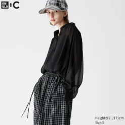 Hemden & Blusen*UNIQLO Transparente Oversized Langarm Bluse
