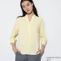 Hemden & Blusen*UNIQLO Viskose 3/4-Arm Bluse Mit Skipper-Kragen