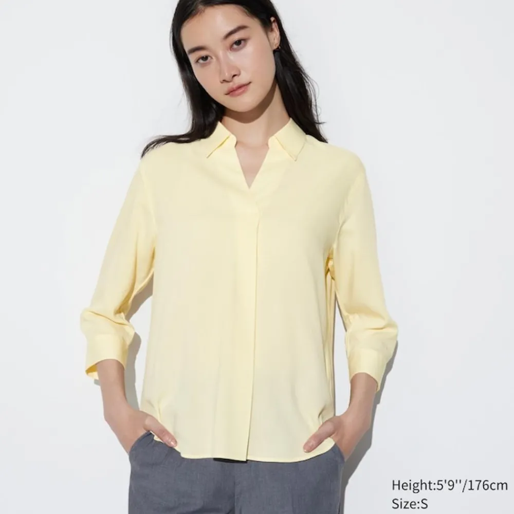 Hemden & Blusen*UNIQLO Viskose 3/4-Arm Bluse Mit Skipper-Kragen