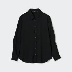 Hemden & Blusen*UNIQLO Viskose Langarm Bluse Schwarz