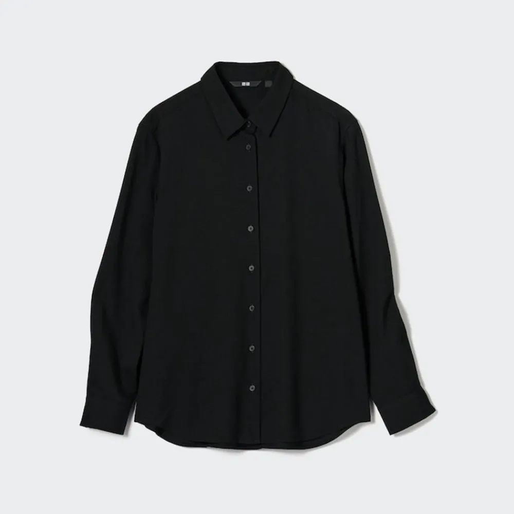 Hemden & Blusen*UNIQLO Viskose Langarm Bluse Schwarz